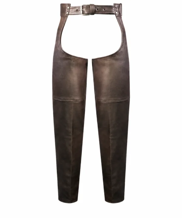 Mens Brown Leather Motorcycle Chaps Premium Cowhide Leather