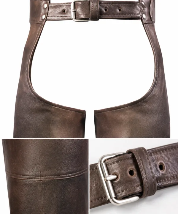 Alternative view of Mens Brown Leather Motorcycle Chaps Premium Cowhide Leather