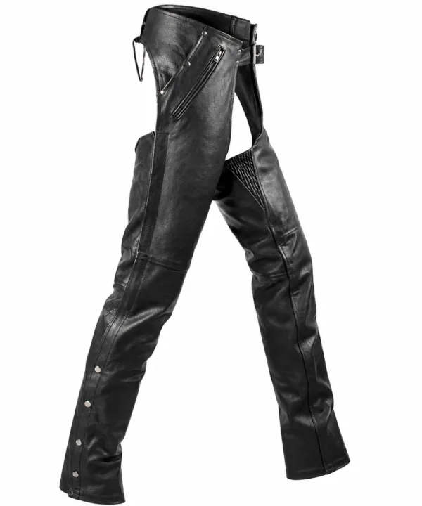 Black Multi-Pocket Buffalo Leather Chaps