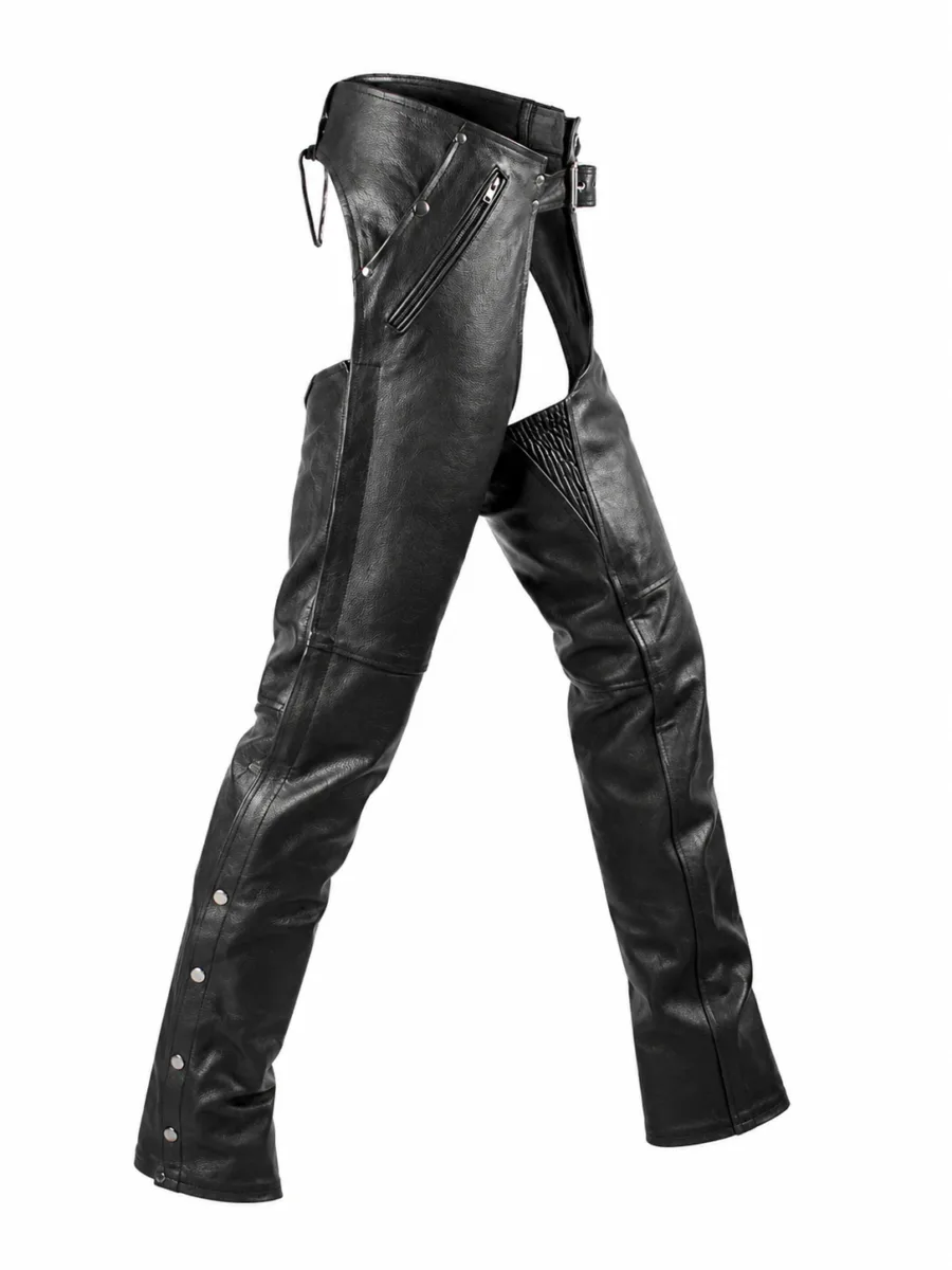 Black Multi-Pocket Buffalo Leather Chaps