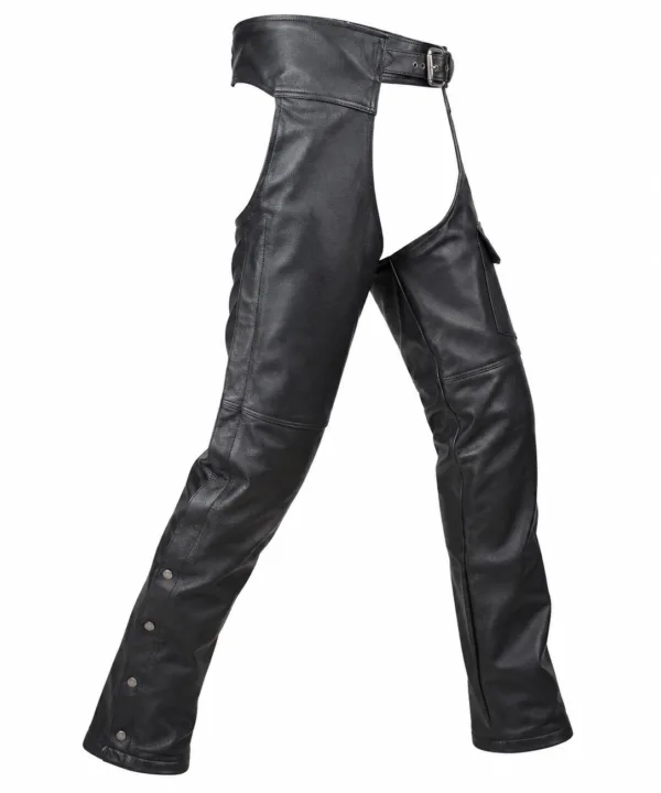 Dream Apparel Black Naked Cowhide Leather Plain Chaps With Zipout liner