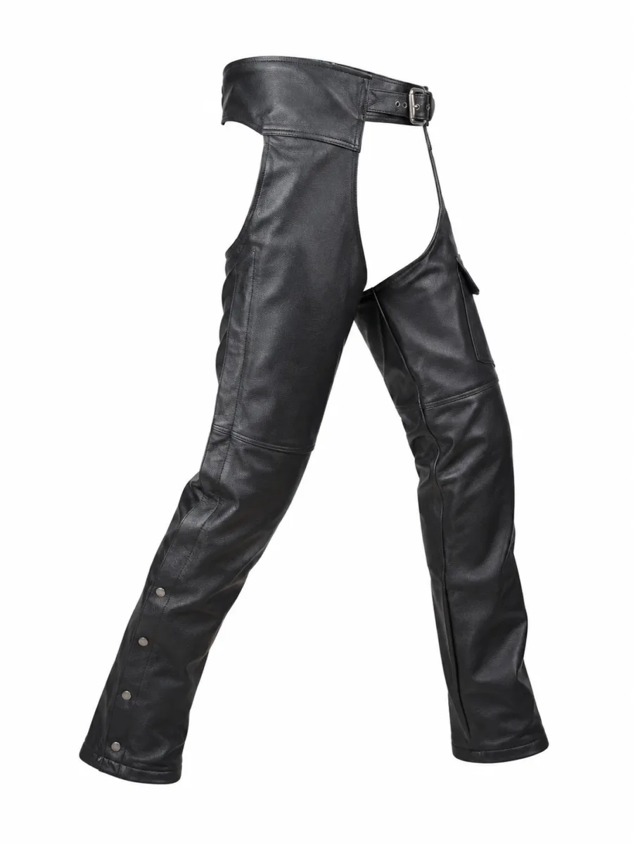 Dream Apparel Black Naked Cowhide Leather Plain Chaps With Zipout liner