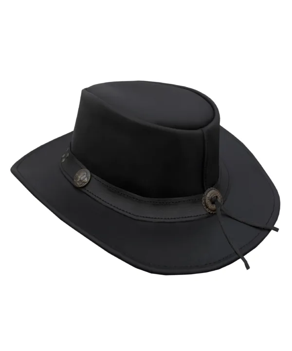 Dream Apparel Men’s Black Premium Leather Western Cowboy Studded Hat — alternate view 3, Hasbro Leather