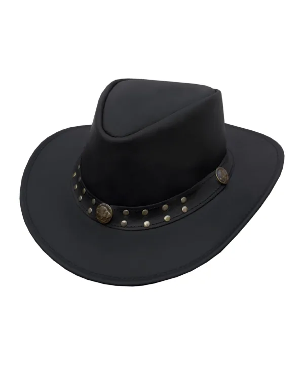 Dream Apparel Men’s Black Premium Leather Western Cowboy Studded Hat — alternate view 4, Hasbro Leather