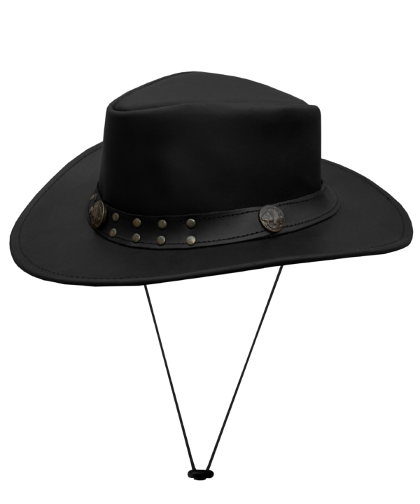 Dream Apparel Men’s Black Premium Leather Western Cowboy Studded Hat — Hats, Hasbro Leather