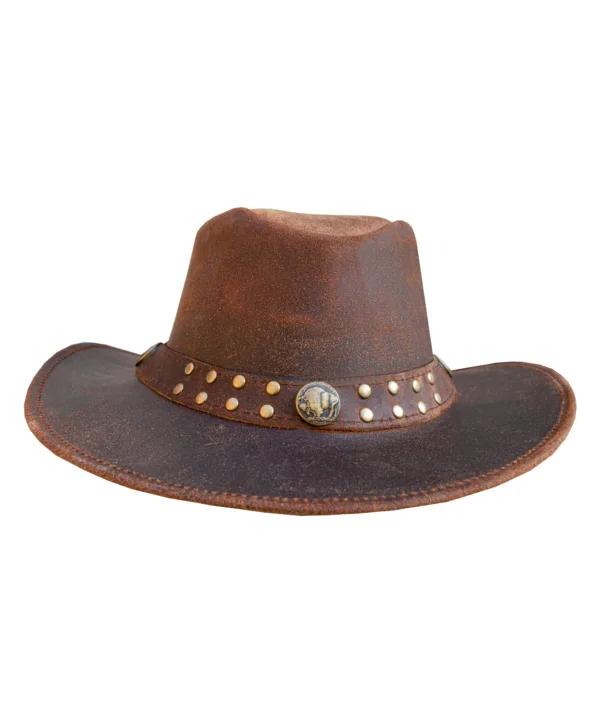 Dream Apparel Men’s Brown Top-Grain Premium Leather Western Cowboy Studded Hat — alternate view 5, Hasbro Leather