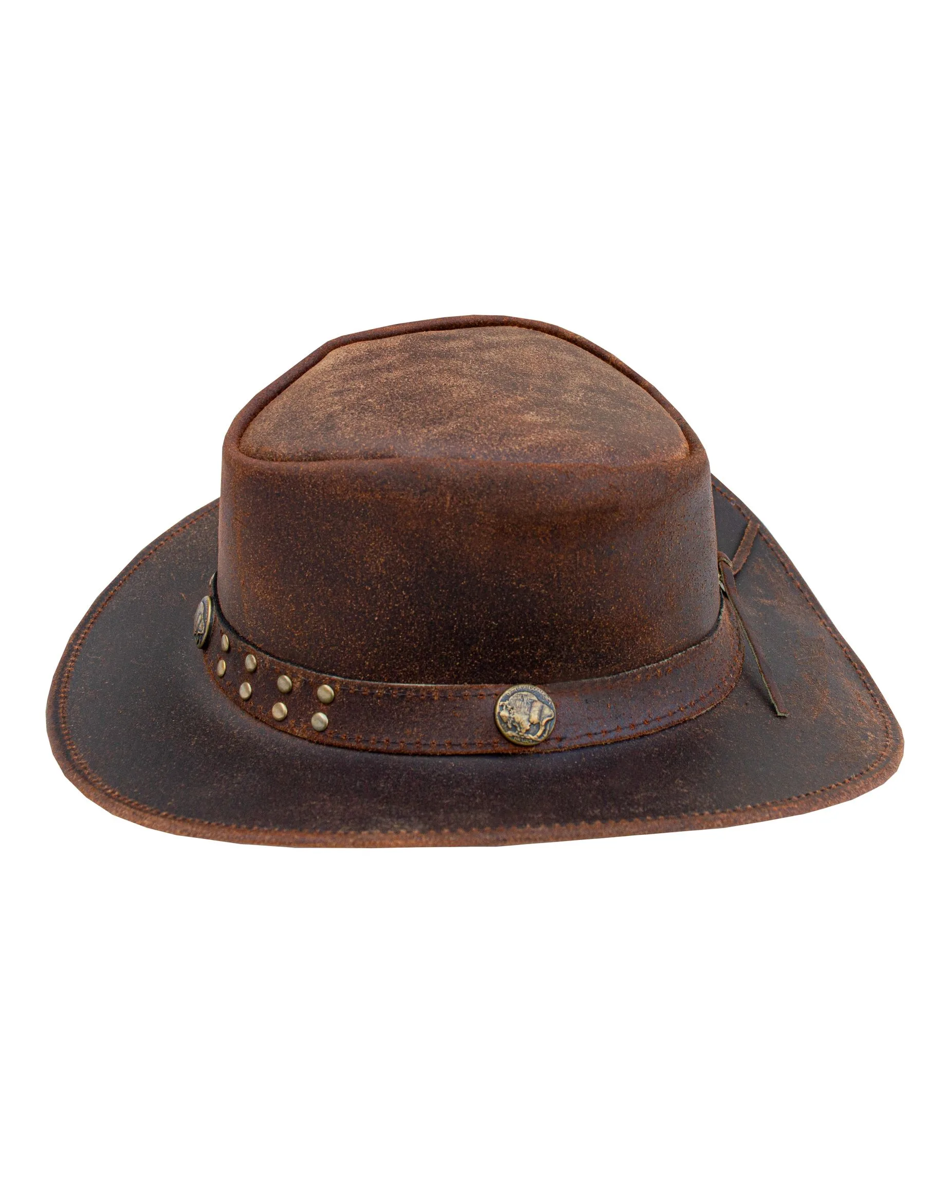 Dream Apparel Men’s Brown Top-Grain Premium Leather Western Cowboy Studded Hat — alternate view 6, Hasbro Leather