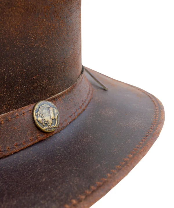 Dream Apparel Men’s Brown Top-Grain Premium Leather Western Cowboy Studded Hat — alternate view 2, Hasbro Leather