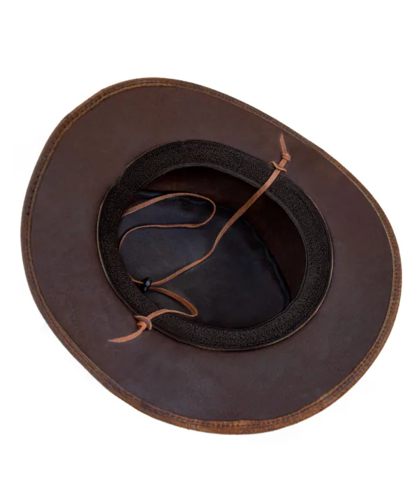 Dream Apparel Men’s Brown Top-Grain Premium Leather Western Cowboy Studded Hat — alternate view 4, Hasbro Leather