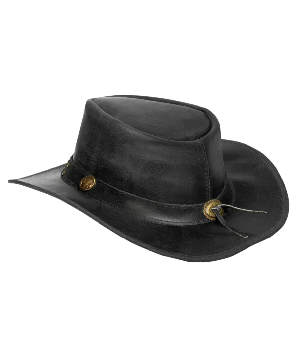 Dream Apparel Men’s Black Leather Cowboy Hat – Crackle-Finish Western Studded — alternate view 4, Hasbro Leather