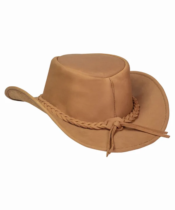Dream Apparel Premium Leather Cowboy Hat – Western Steampunk Wide Brim with Braid (Camel) — alternate view 4, Hasbro Leather