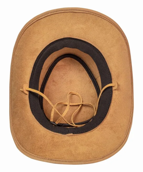 Dream Apparel Premium Leather Cowboy Hat – Western Steampunk Wide Brim with Braid (Camel) — alternate view 2, Hasbro Leather