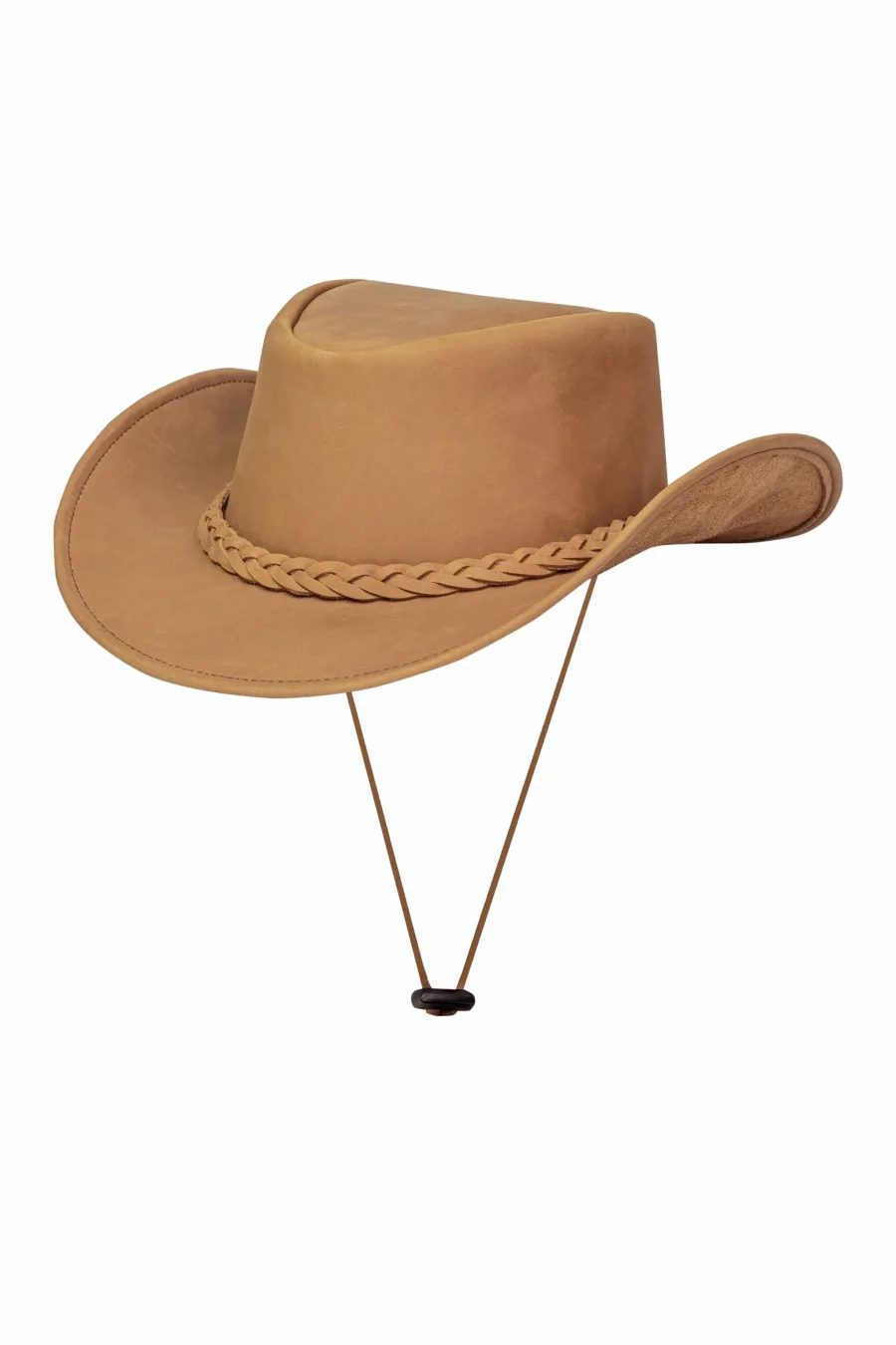 Dream Apparel Premium Leather Cowboy Hat – Western Steampunk Wide Brim with Braid (Camel) — Hats, Hasbro Leather