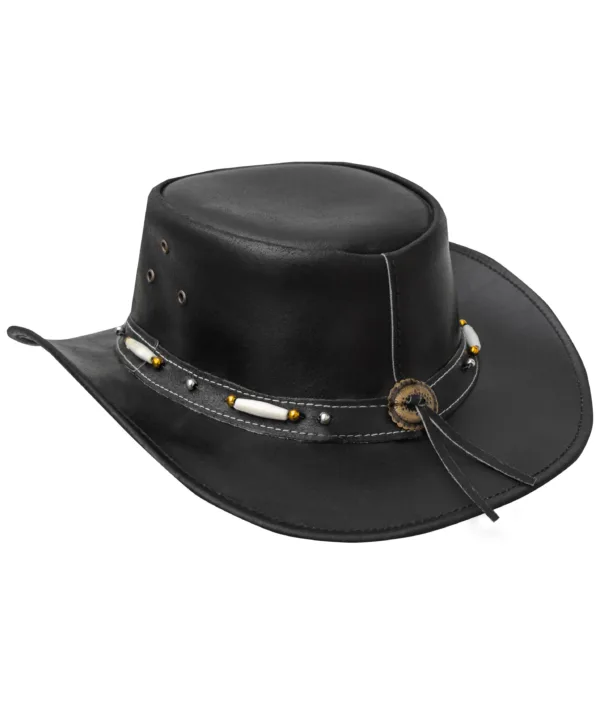 Dream Apparel Men’s Black Premium Leather Western Cowboy Hat — alternate view 4, Hasbro Leather