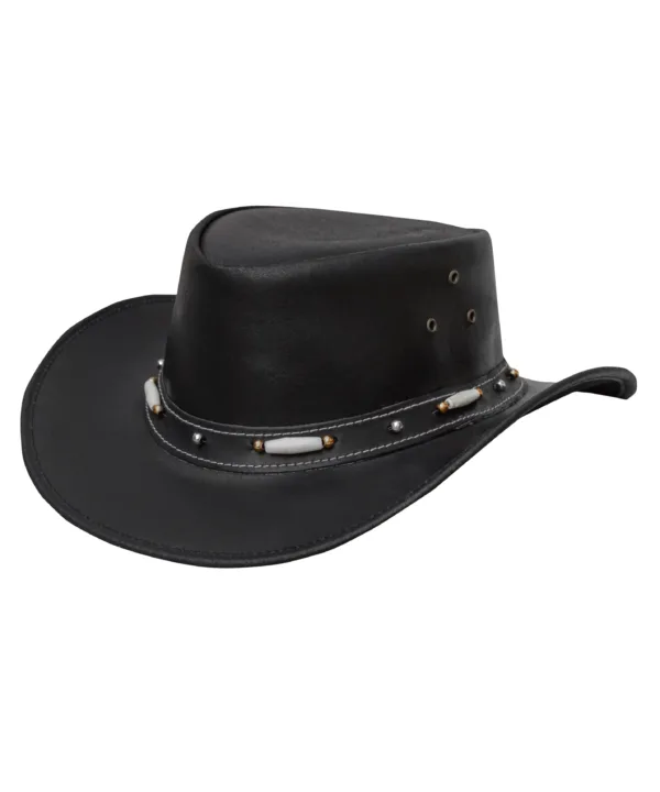 Dream Apparel Men’s Black Premium Leather Western Cowboy Hat — alternate view 3, Hasbro Leather