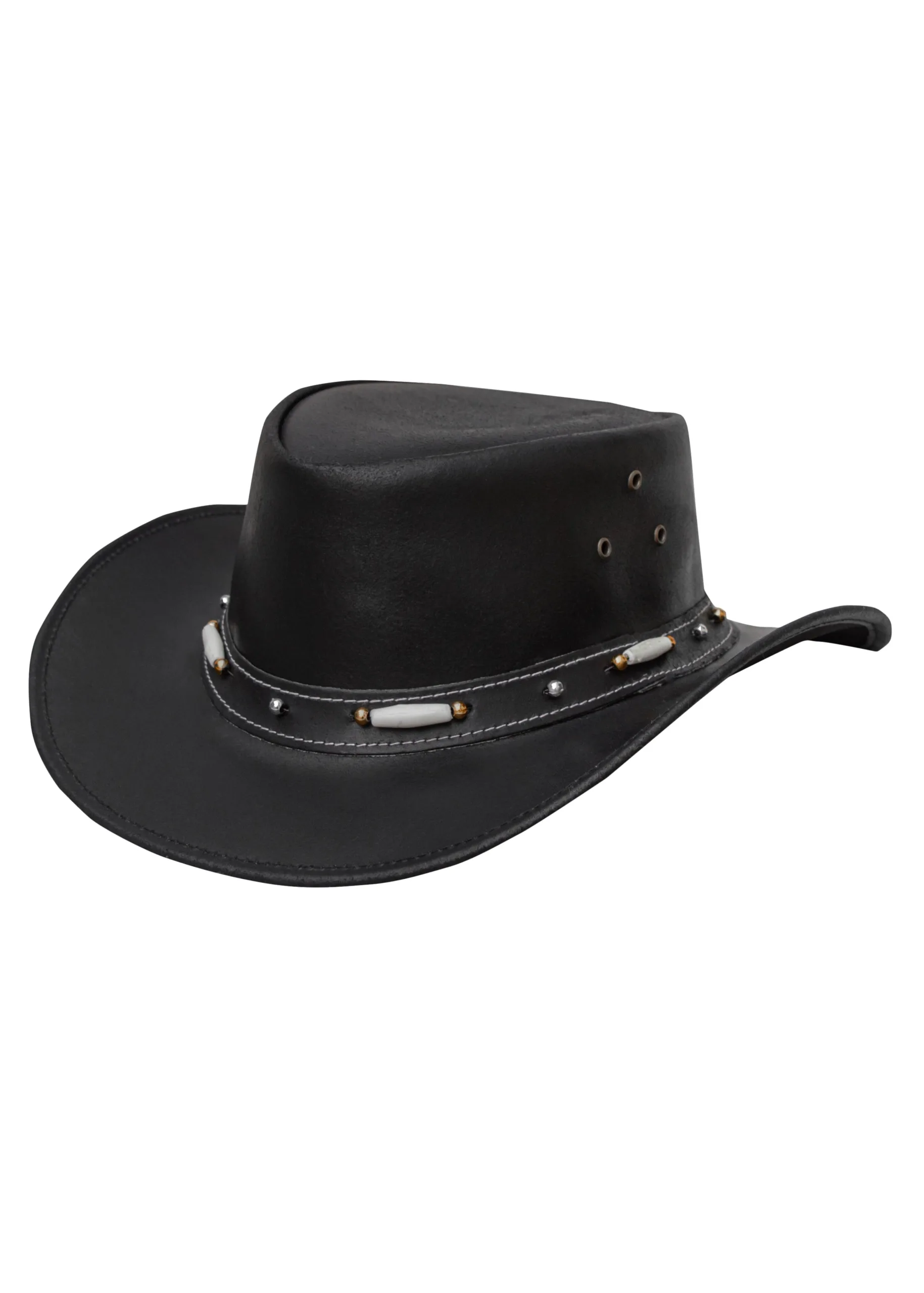 Dream Apparel Men’s Black Premium Leather Western Cowboy Hat — alternate view 3, Hasbro Leather