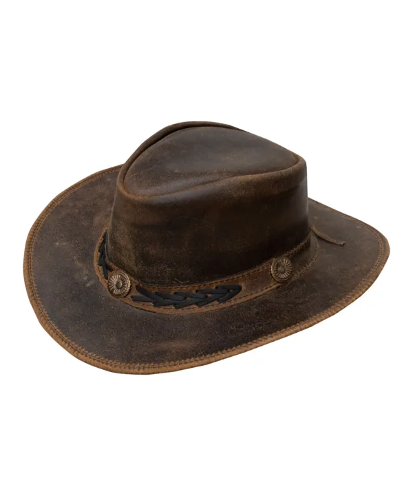 Dream Apparel Men’s Brown Premium Leather Western Cowboy Hat — alternate view 4, Hasbro Leather