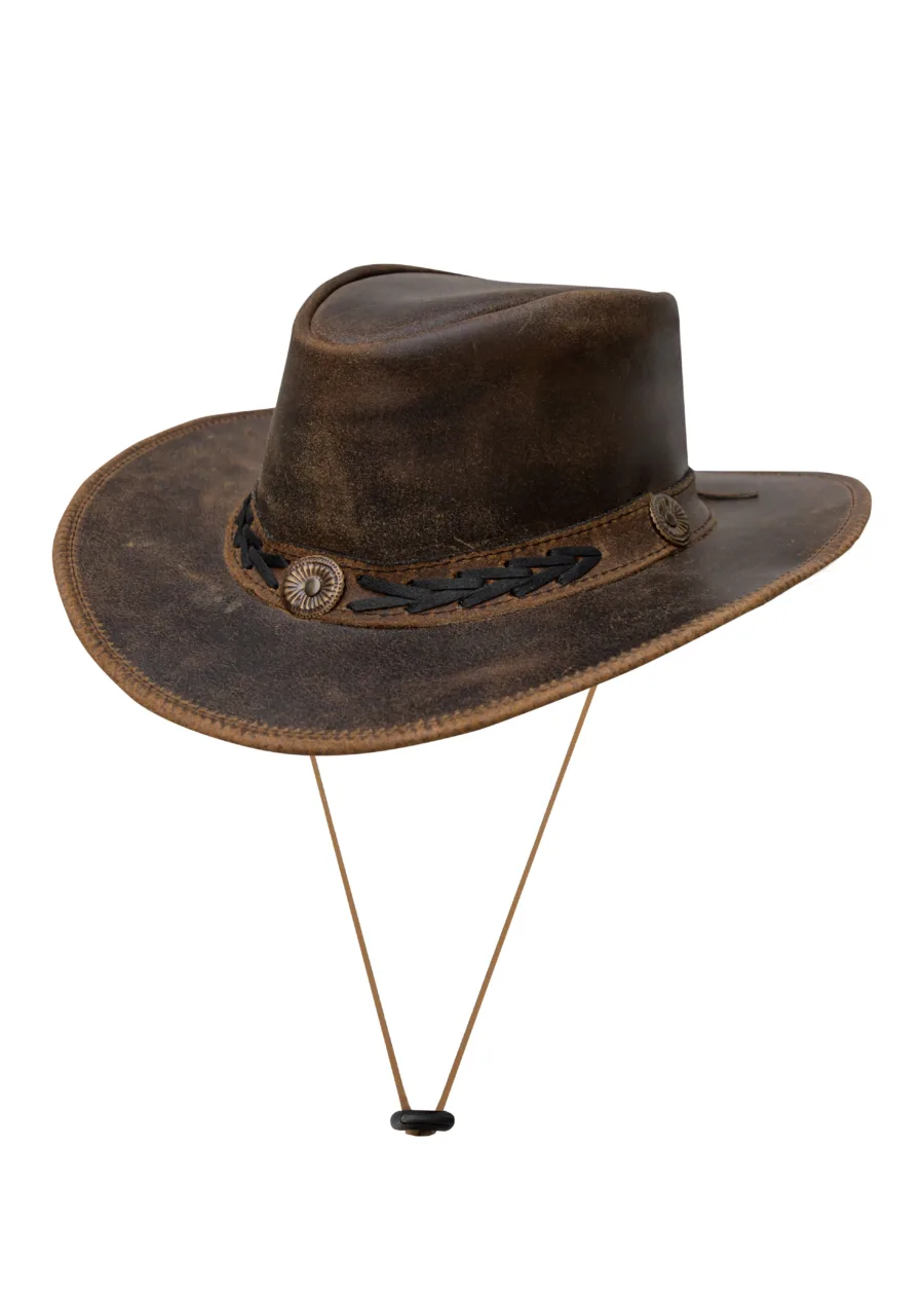 Dream Apparel Men’s Brown Premium Leather Western Cowboy Hat — Hats, Hasbro Leather