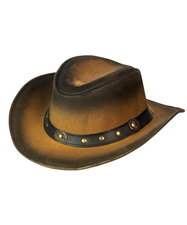 Leather Outback Cowboy Hat – Crackle-Finish Wide Brim with Studded Concho Hatband — alternate view 4, Hasbro Leather