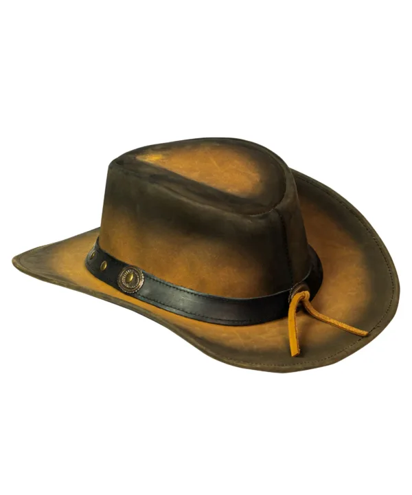 Leather Outback Cowboy Hat – Crackle-Finish Wide Brim with Studded Concho Hatband — alternate view 5, Hasbro Leather