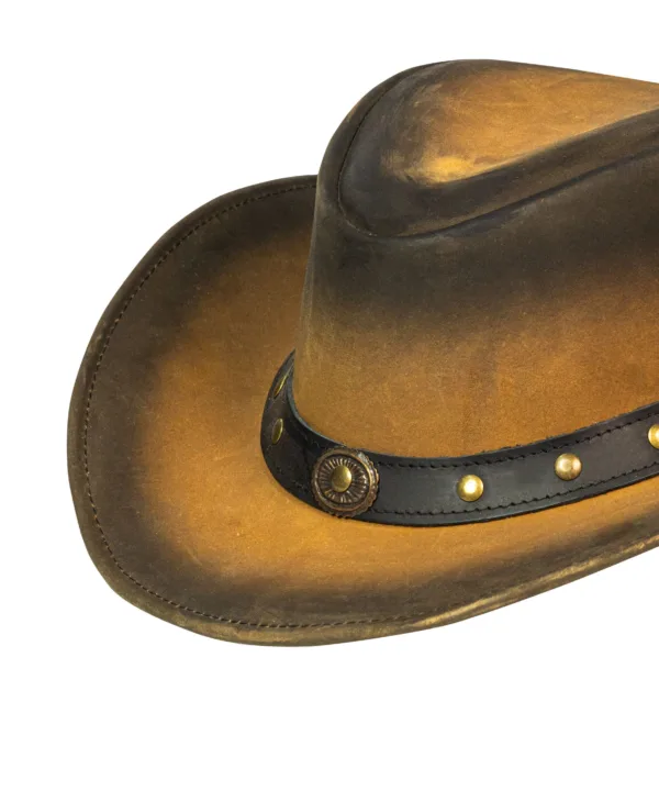 Leather Outback Cowboy Hat – Crackle-Finish Wide Brim with Studded Concho Hatband — alternate view 2, Hasbro Leather