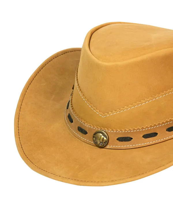 Leather Outback Cowboy Hat – Camel Crackle-Finish Wide Brim with Concho Hatband — alternate view 4, Hasbro Leather