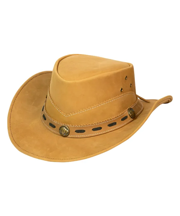 Leather Outback Cowboy Hat – Camel Crackle-Finish Wide Brim with Concho Hatband — alternate view 5, Hasbro Leather