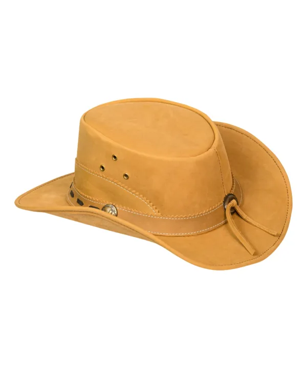 Leather Outback Cowboy Hat – Camel Crackle-Finish Wide Brim with Concho Hatband — alternate view 3, Hasbro Leather