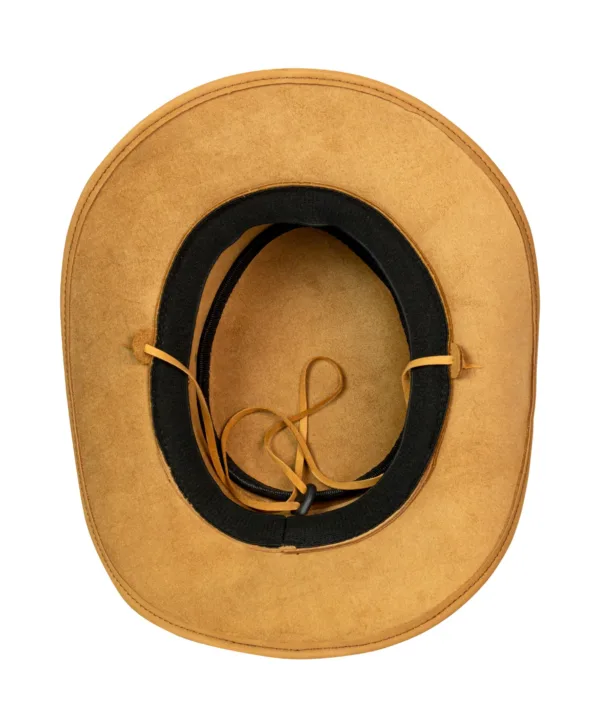 Leather Outback Cowboy Hat – Camel Crackle-Finish Wide Brim with Concho Hatband — alternate view 2, Hasbro Leather