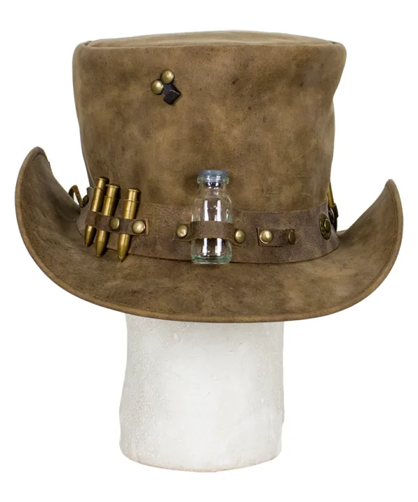 Brown Leather Deadman Top Hat — alternate view 4, Hasbro Leather
