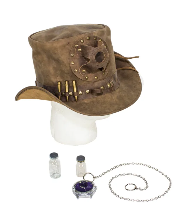 Brown Leather Deadman Top Hat — alternate view 5, Hasbro Leather