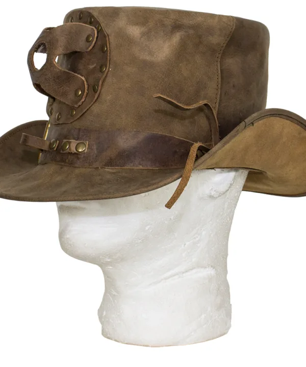 Brown Leather Deadman Top Hat — alternate view 2, Hasbro Leather