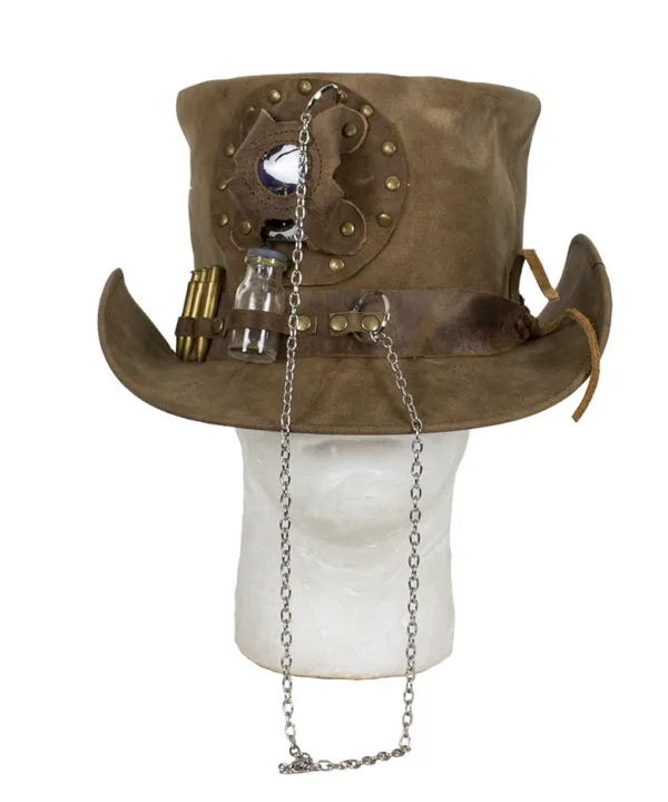 Brown Leather Deadman Top Hat — alternate view 3, Hasbro Leather