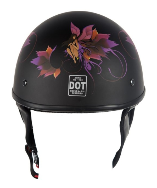 Women’s DOT Approved Low Profile Flat Black Helmet With Fairy & Flowers — DOT Helmets, Hasbro Leather