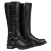 Women's genuine leather long biker boots with laces — black