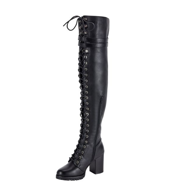 Alternative view of Women's Knee High Laced Motorcycle Boots — Black Heeled