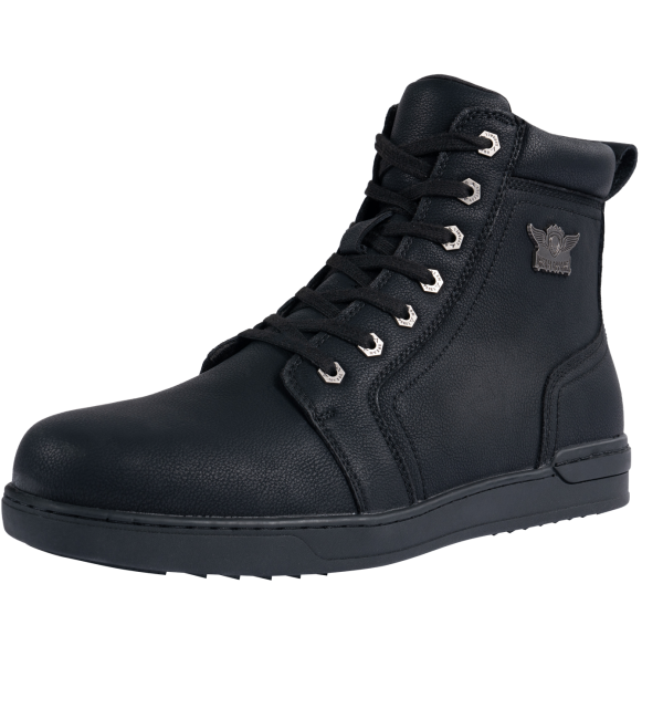 Men's Biker Boots with Ankle Straps & Ring — Black - Image 4