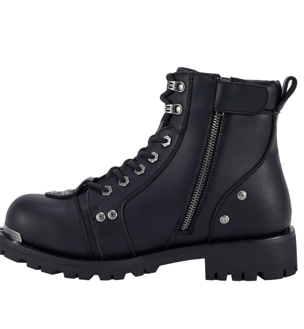 Men's Waterproof Motorcycle Riding Boots — Black Side Zipper Low Heel - Image 7
