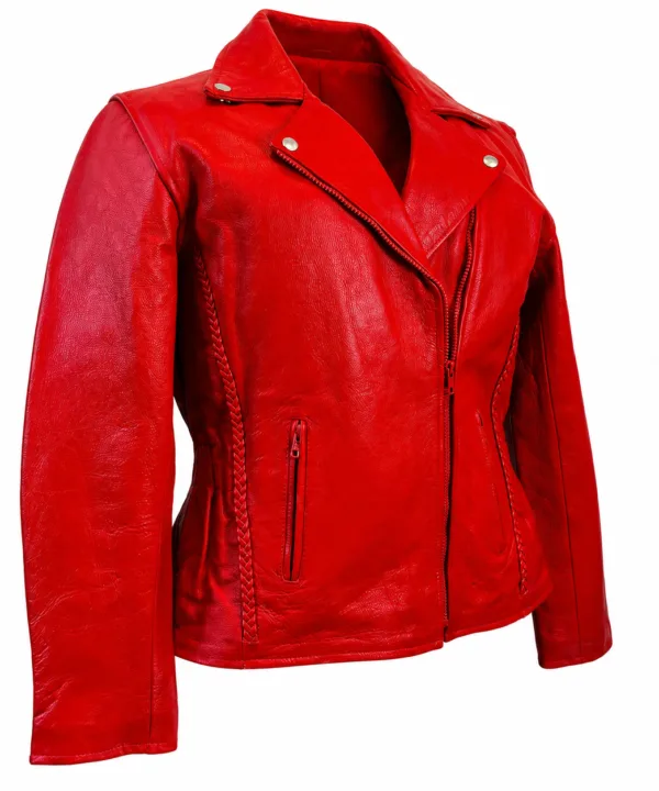 Alternative view of Women’s Red Leather Moto Biker Jacket – Genuine Leather