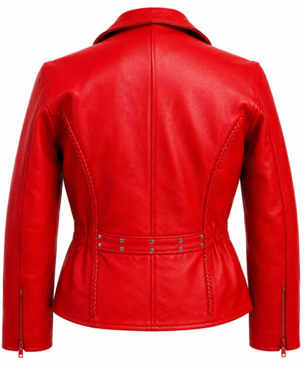 Women’s Red Leather Moto Biker Jacket – Genuine Leather - Image 3