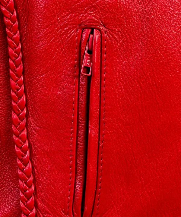 Women’s Red Leather Moto Biker Jacket – Genuine Leather - Image 4