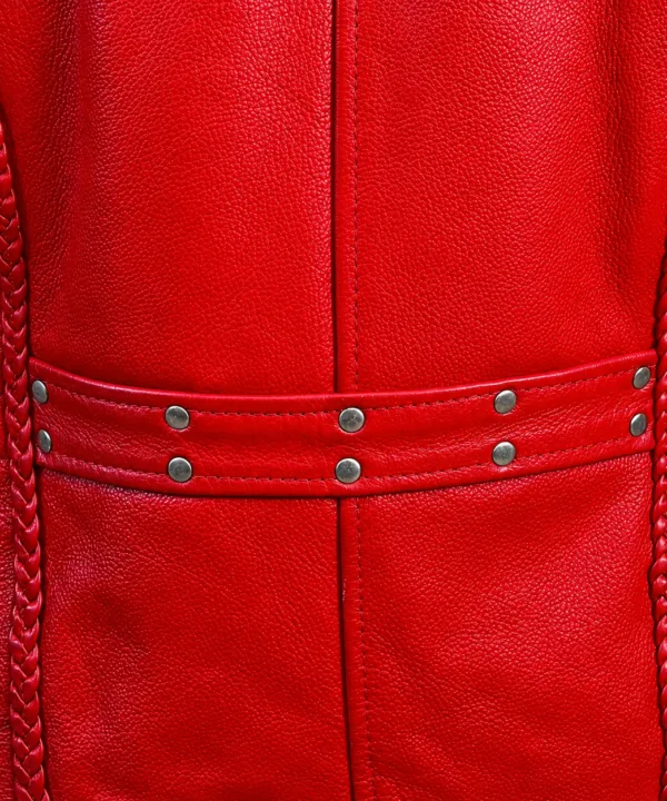 Women’s Red Leather Moto Biker Jacket – Genuine Leather - Image 5