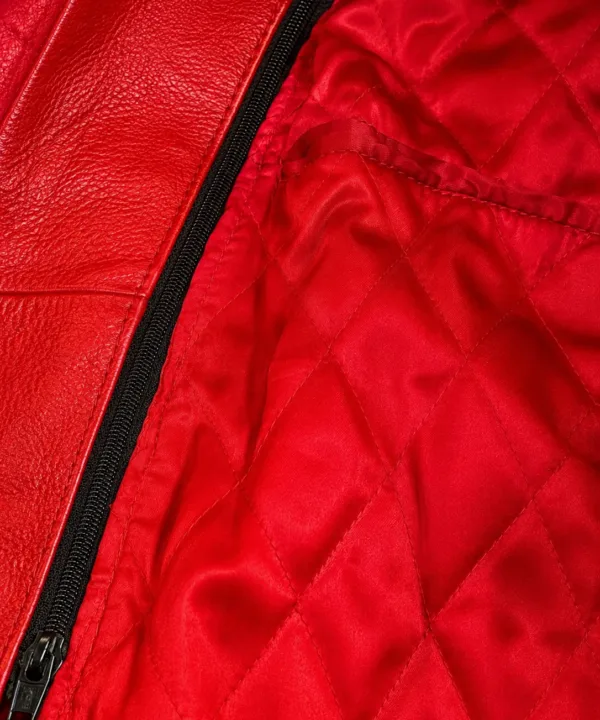 Women’s Red Leather Moto Biker Jacket – Genuine Leather - Image 6