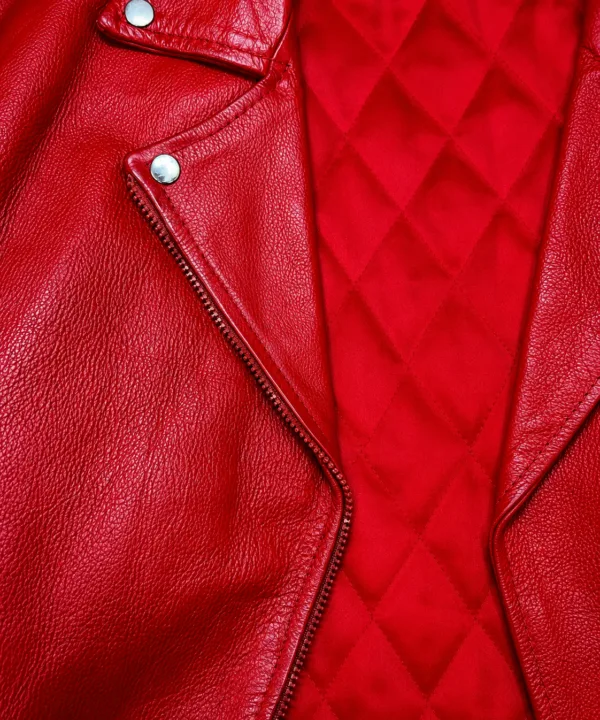 Women’s Red Leather Moto Biker Jacket – Genuine Leather - Image 7