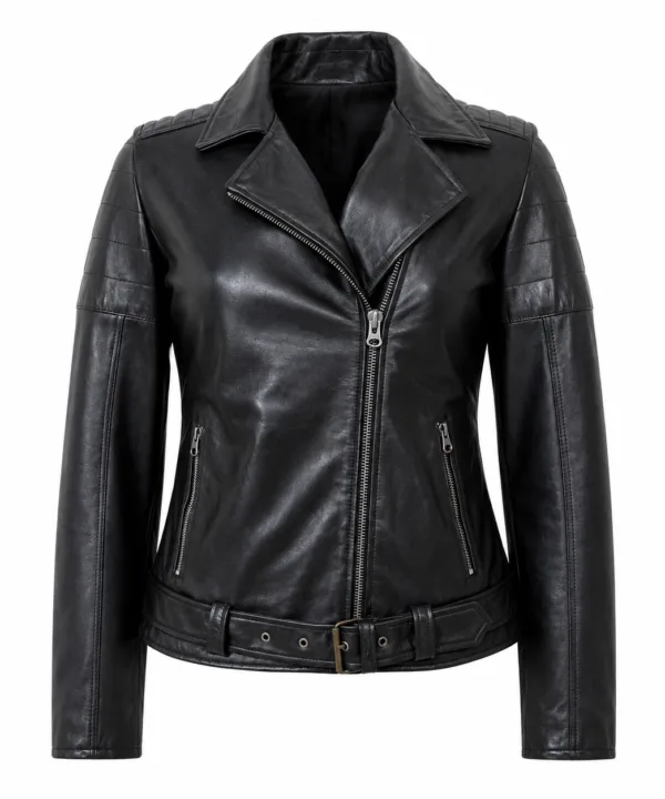 Women’s Black Lambskin Classic Motorcycle Leather Jacket