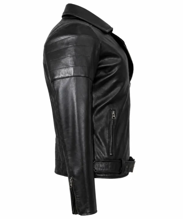 Women’s Black Lambskin Classic Motorcycle Leather Jacket - Image 3
