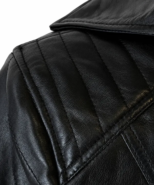 Women’s Black Lambskin Classic Motorcycle Leather Jacket - Image 7