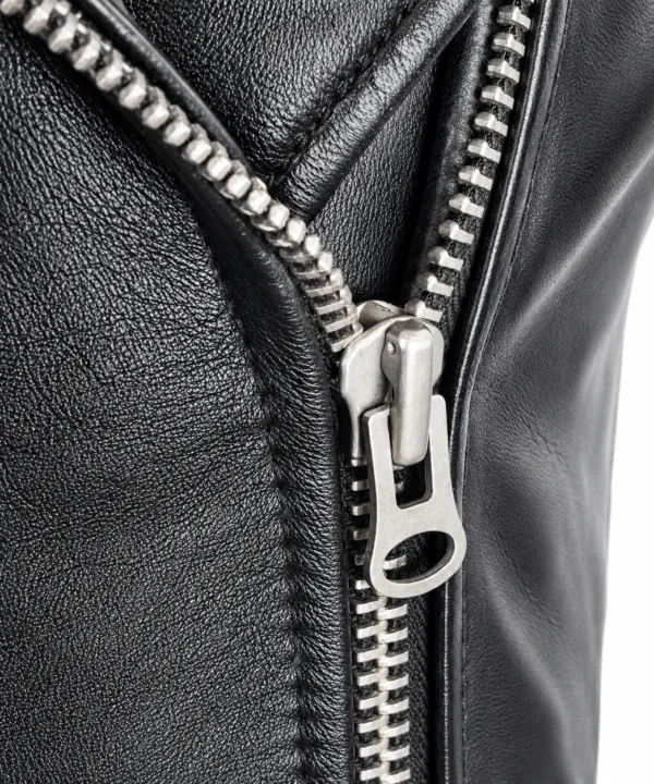 Women’s Black Lambskin Classic Motorcycle Leather Jacket - Image 6