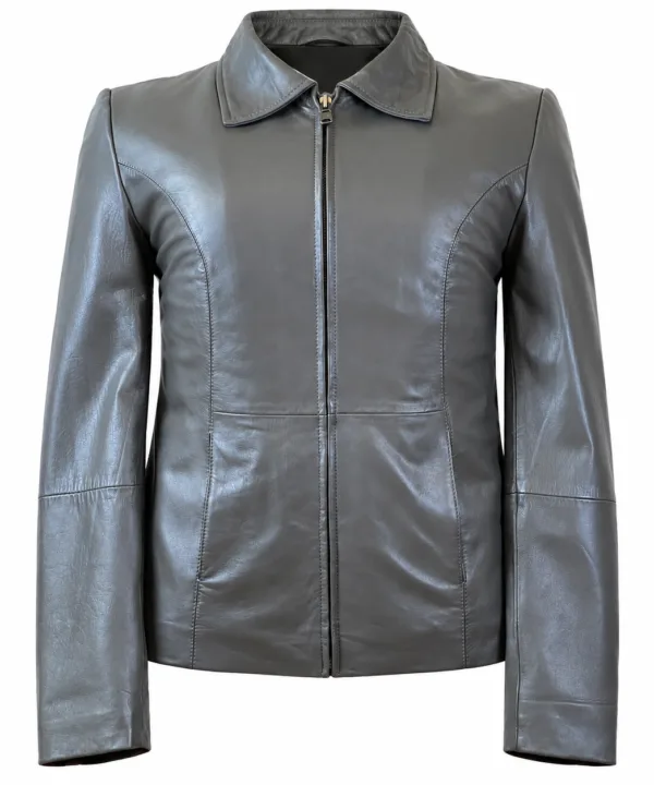 Women’s Grey Lambskin Leather Jacket – Soft & Lightweight