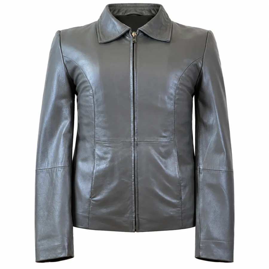 Women’s Grey Lambskin Leather Jacket – Soft & Lightweight
